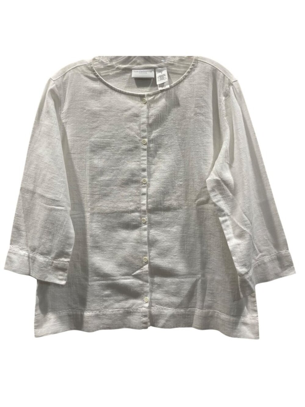 Liz Claiborne Clean Girl Cotton Button Front Blouse M White Coastal Preppy Fairy